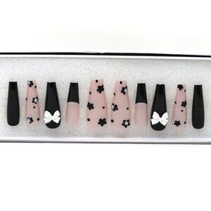 Press On Nails Long Coffin Shape "Flower Power"